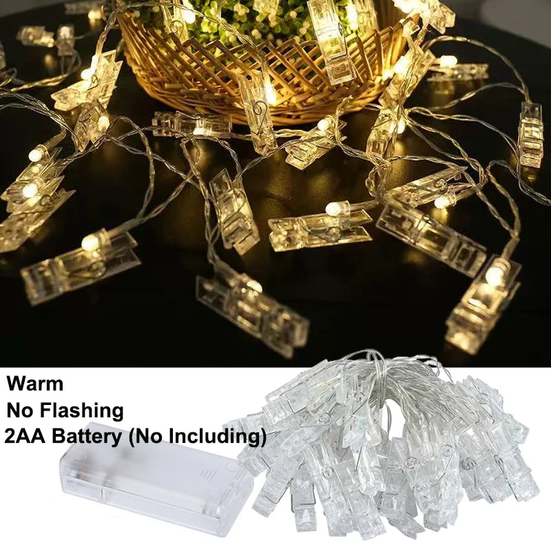 guirlande lumineuse multicolore pinces linge transparentes festives decoration mariage led photos