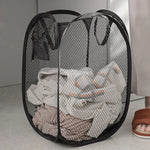 paniers linge pliables blanc noir maille minimaliste moderne poches filetintérieur ajouré