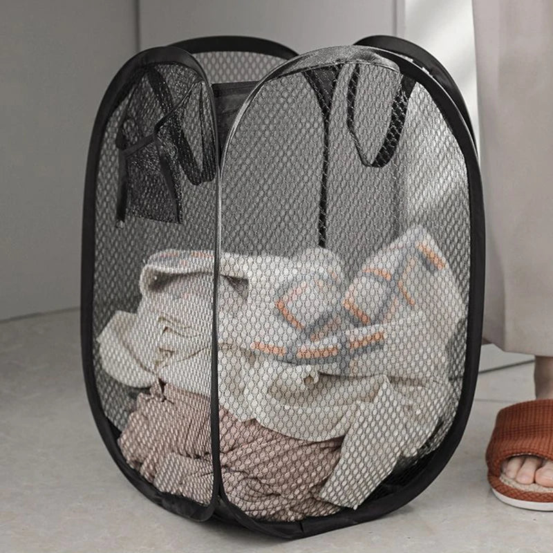 paniers linge pliables blanc noir maille minimaliste moderne poches filetintérieur ajouré