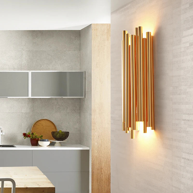 suspension lumineuse moderne dorée tubes horizontaux acier inoxydable led 60w 110v 220v chambre salon
