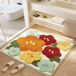 tapis bain microfibre carré motif fleurs moderne doux absorbant salle bain vert blanc