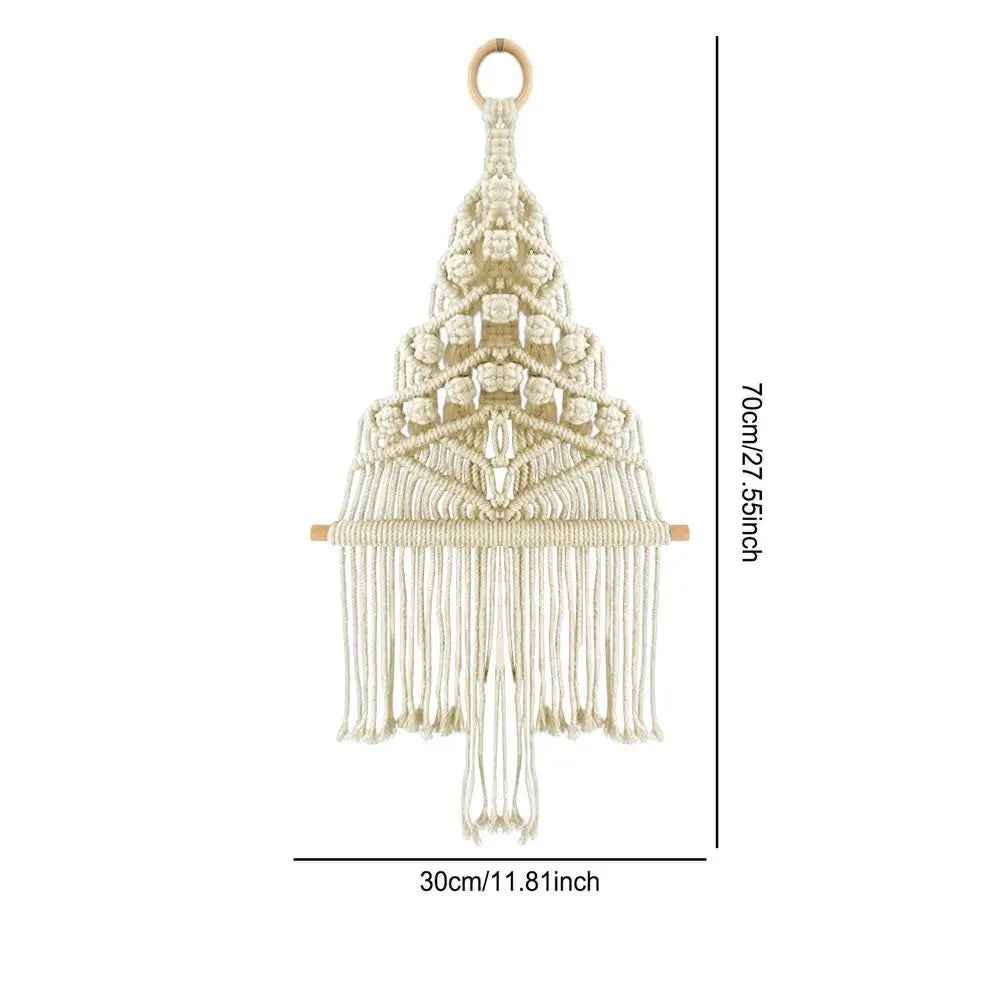 décoration murale macramé géométrique bohème franges suspendu tige bois ethnique artisanal triangles losanges