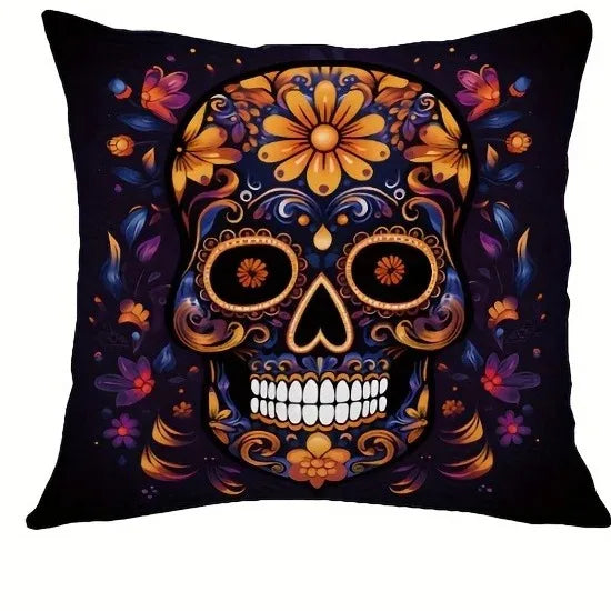 taies d'oreiller halloween crâne fleurs colorées deco maison lit polyester opacité artistique