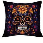taies d'oreiller halloween crâne fleurs colorées deco maison lit polyester opacité artistique