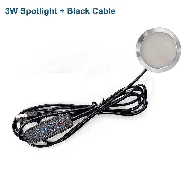 Spot lumineux LED moderne câble USB blanc noir ajustable luminosité 45mm 8mm