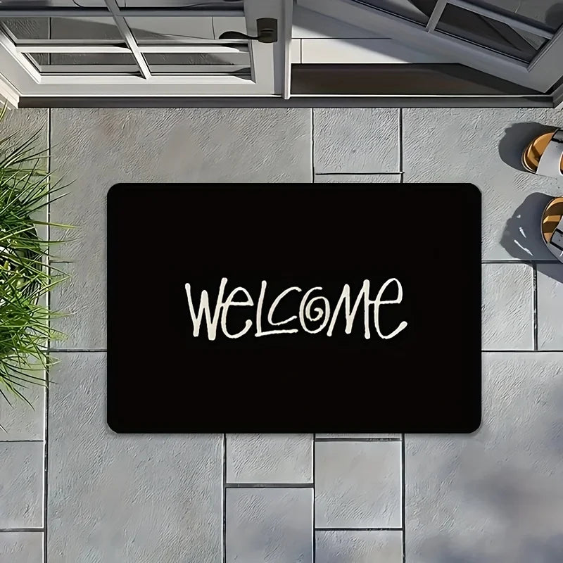 tapis d'entrée lavable machine imperméable antidérapant couleur noire motif welcome velours moderne minimaliste durable
