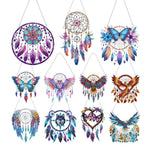 attrape rêves boho plumes fleurs violet bleu rose or pendaison décoration intérieure artisanal