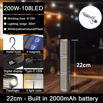 lampe travail led rechargeable aimant noir moderne multifonctionnelle 400w ip66 étanche usb
