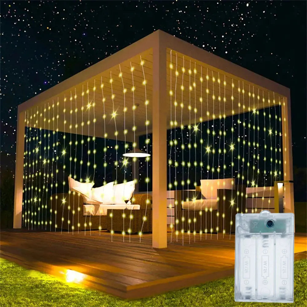 rideau lumineux led blanc chaud moderne 3m 300leds batteries télécommande clips