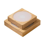 veilleuse led moderne base carrée bois naturel 10 cm câble usb interrupteur lumière blanche