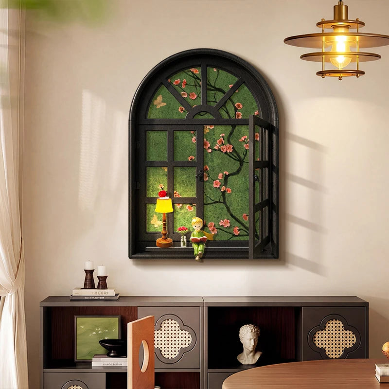applique murale led fenêtre décorative fleurs orange feuilles vertes classique salon intérieur