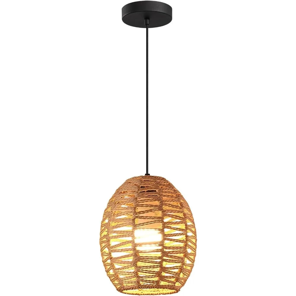 Suspension tissée moderne bambou marron clair câble ajustable salon chambre