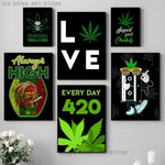 affiche graphique pop art crânes cannabis lettrage noir vert opaque sans cadre