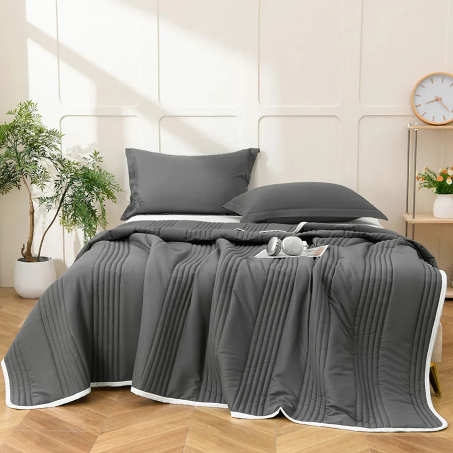 couverture rafraîchissante été microfibre rayures gris moderne adhésive oreillers bijoux plante horloge
