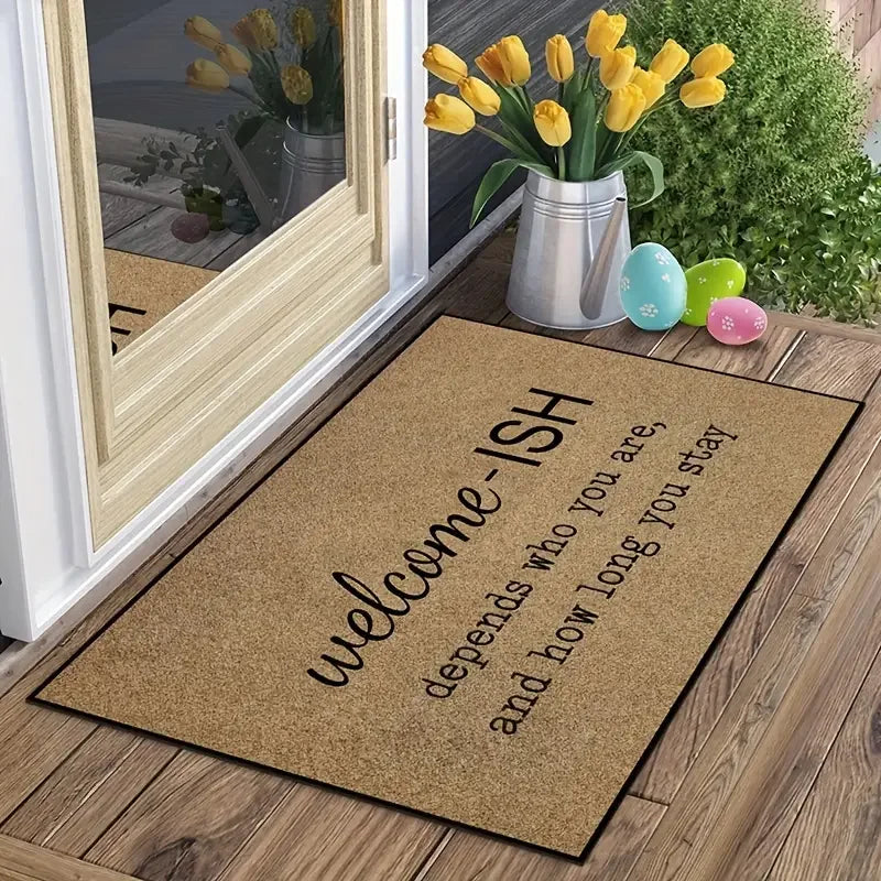 tapis d'entrée moderne fleurs colorées welcome chill out antidérapant résistant décoloration polyester