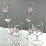 verres vin transparents rose papillons relief moderne élégants adhésifs festifs maison table