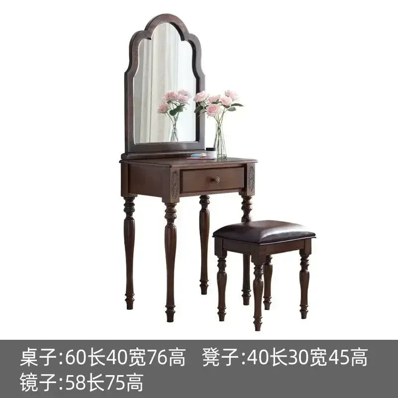 maquillage classique miroir intégré tabouret cuir bois chêne marronclair multifonctionnel chambre