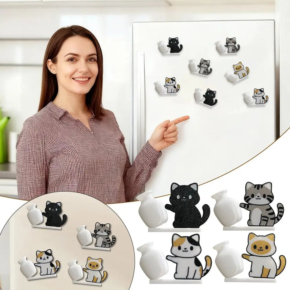 aimants réfrigérateur chatons mignons rayures gris noir blanc dessin animé poterie blanche decoration cuisine