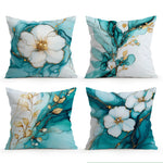 coussin moderne fleurs blanches dorées fond bleu zip invisible 40cm 45cm 50cm
