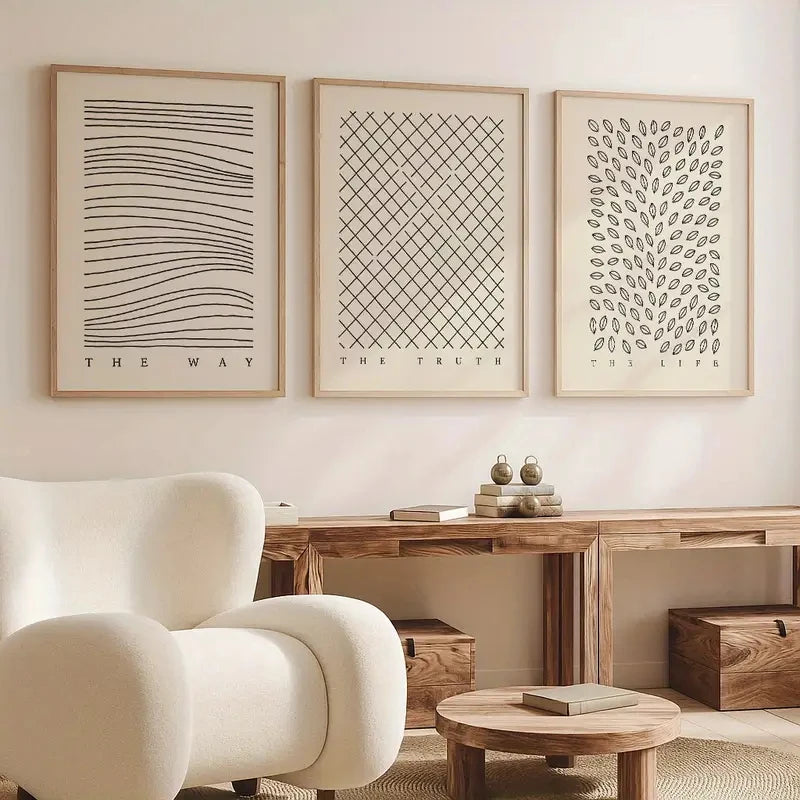 affiches abstraites minimaliste toile lignes ondulées géométriques salon chambre beige clair sans cadre moderne