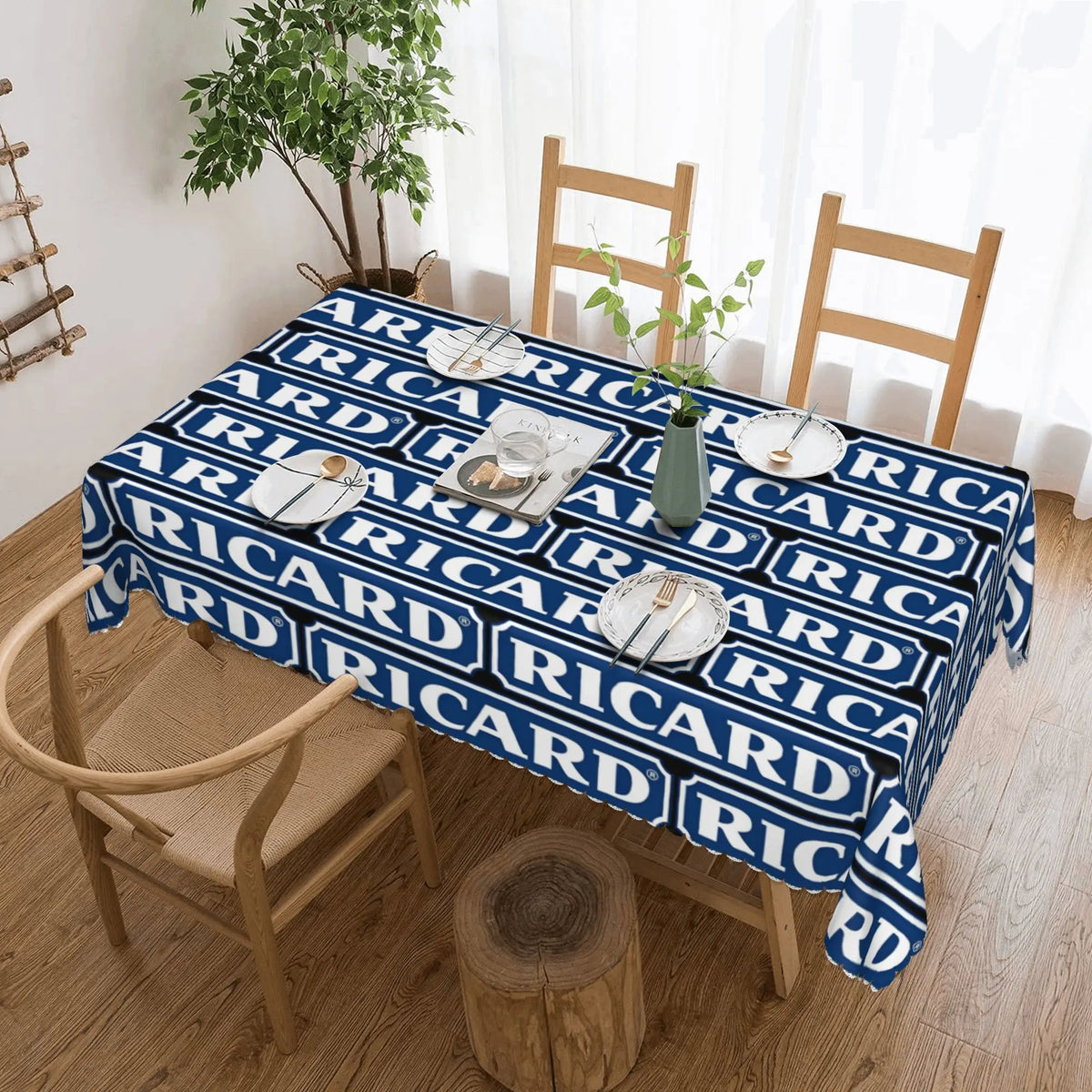 nappe table bleu marine logo ricard moderne imperméable résistance taches 66x183cm