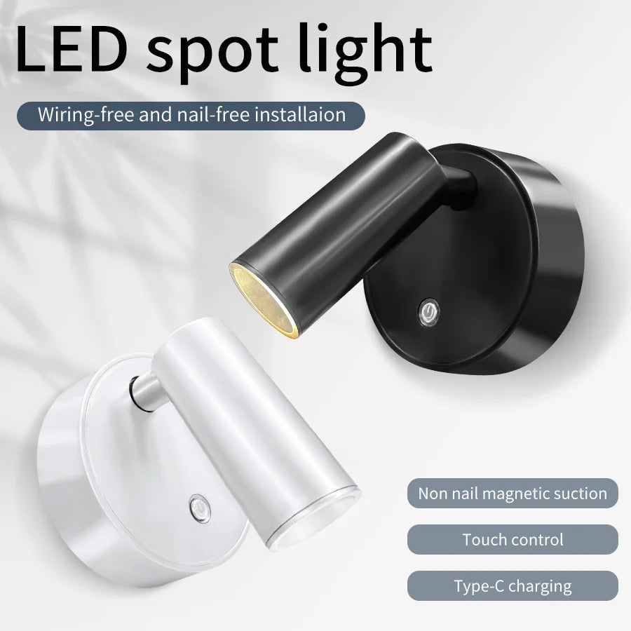 spot led mural magnétique rechargeable usb sans perçage interrupteur tactile réglable moderne minimaliste