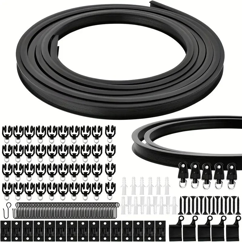 Rail rideau flexible noir moderne mur crochets rideaux semi transparents adaptable
