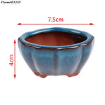 cache pot céramique bleu brun texture floraux classique artisanal plante maison