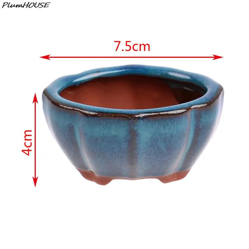 cache pot céramique bleu brun texture floraux classique artisanal plante maison