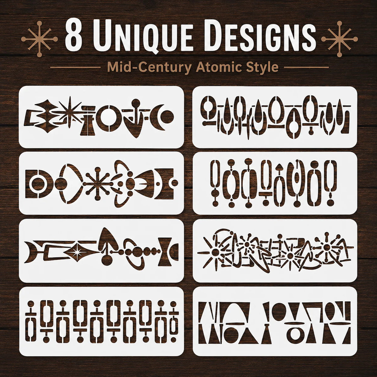 gabarits peinture géométriques motifs blancs adhésifs décoration murale diy mid century atomic