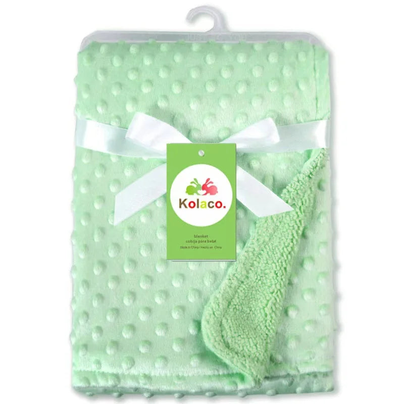 couverture bébé bleu clair motif points polaire douce hiver été maternité unisexe coton solide