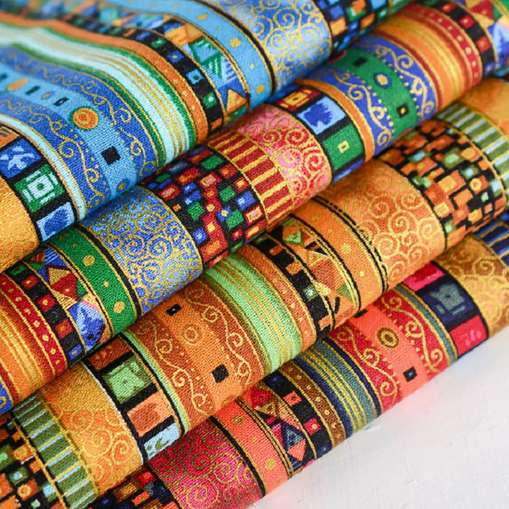 tissu ethnique rayures géométriques orange vert bleu marron noir boho chic rapide respirant abrasion