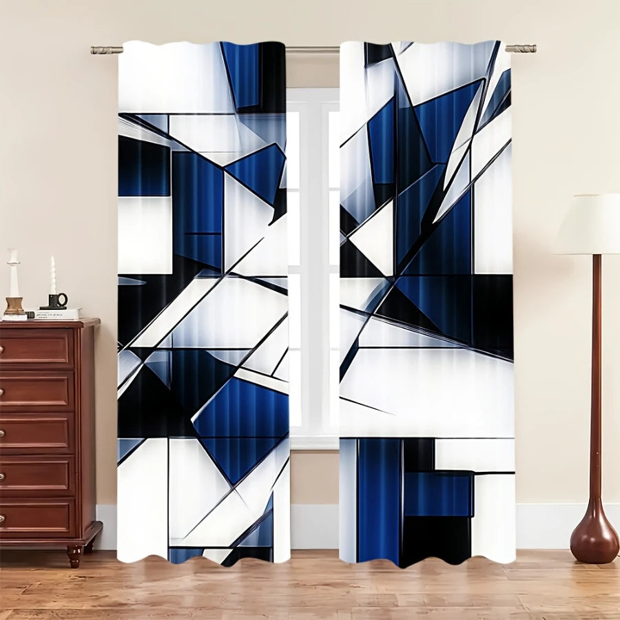 rideau moderne géométrique opacité bleu blanc noir 130x210 75x166 105x230