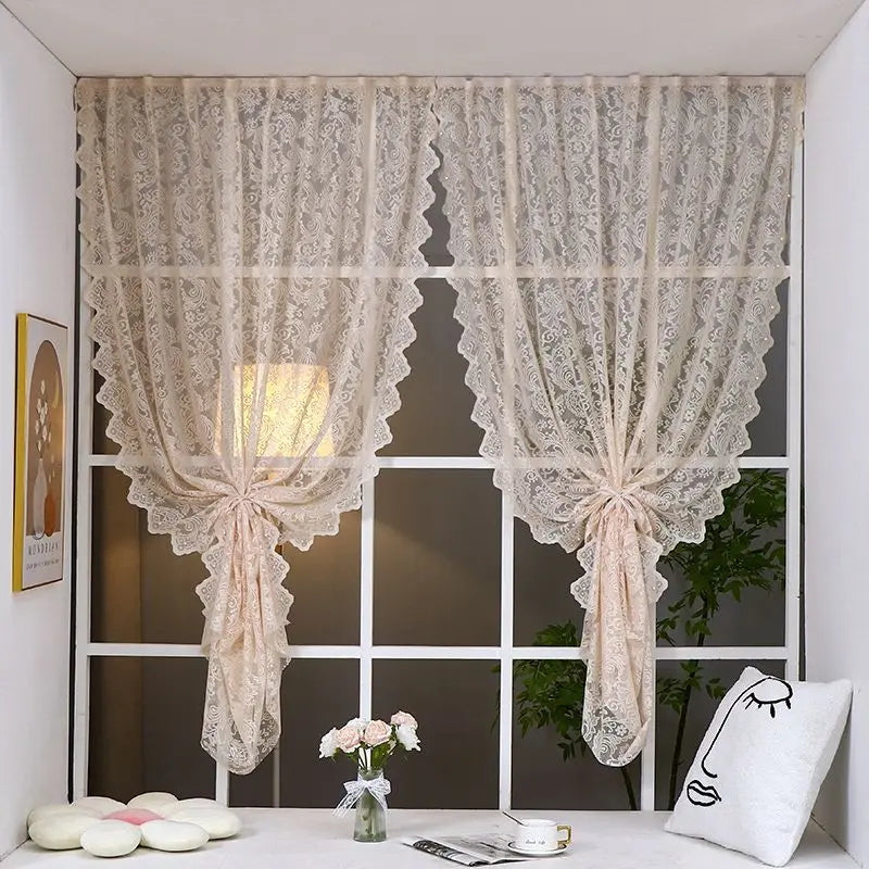 rideau dentelle fleur romantique shabby chic beige translucide salon chambre