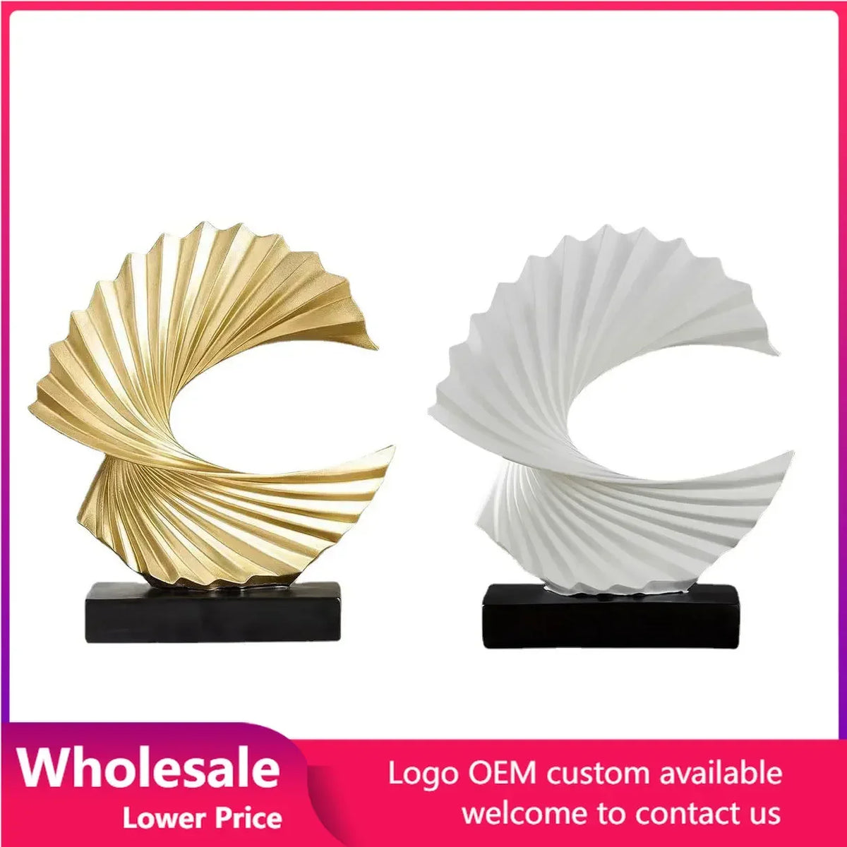 sculpture décorative or résine abstraite moderne spirale plis noir table maison
