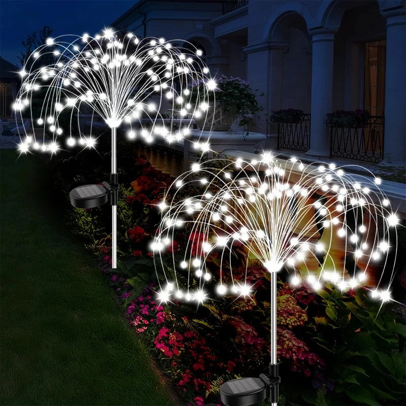 décorations solaires feu d'artifice blanc jaune multicolore moderne filament lumineux extérieur jardin camping