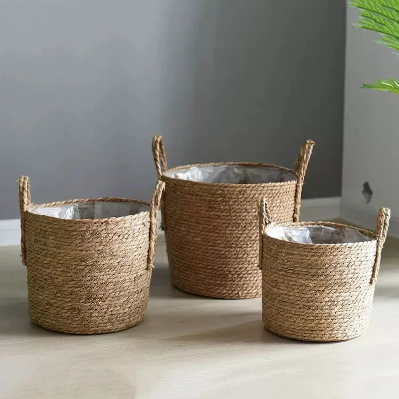 paniers rangement rotin marron clair tressé réutilisables pliables boho chic 20 25 30cm