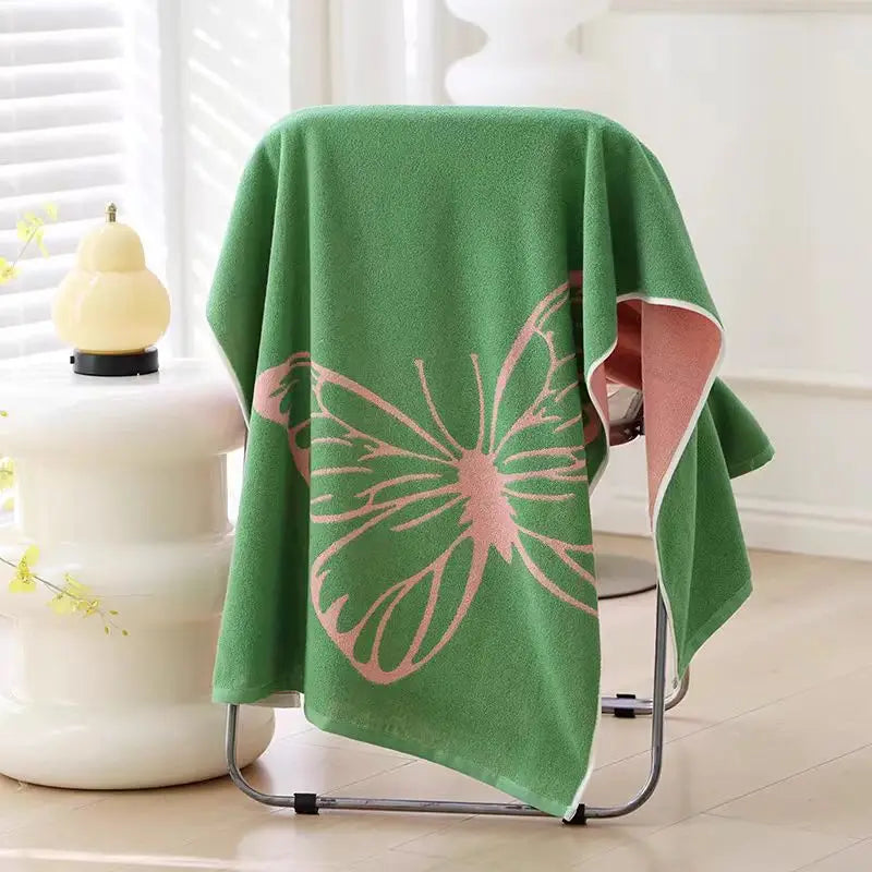 serviette bain coton jaune vert papillons fleurs moderne absorbante douce grandes dimensions