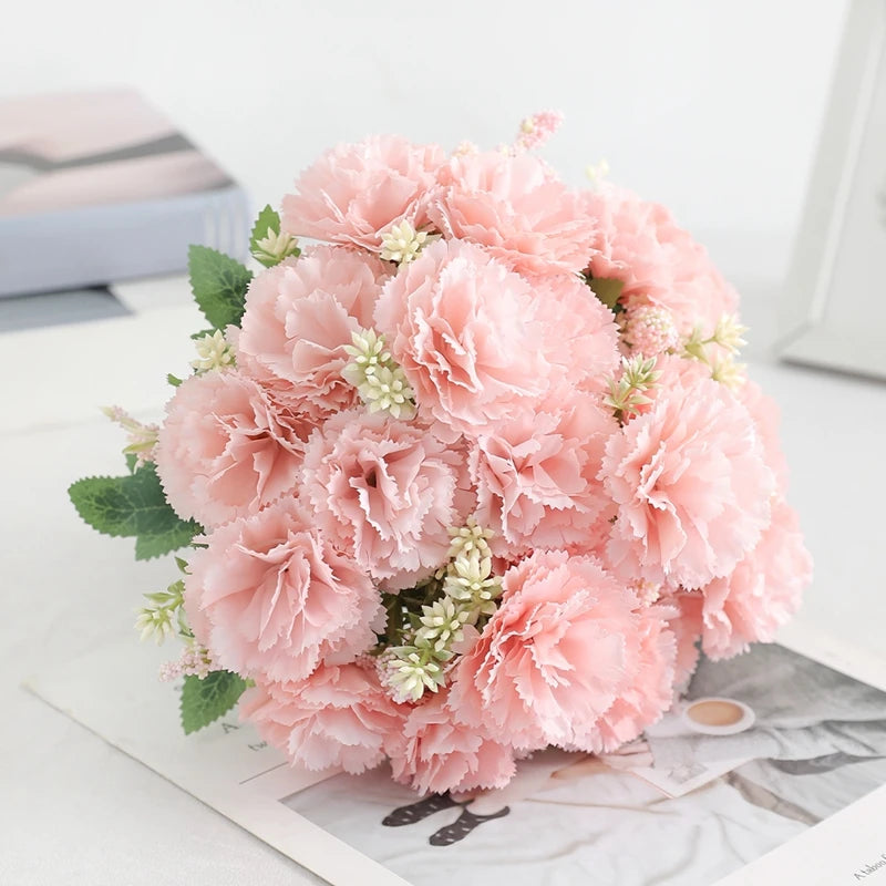 Bouquet artificiel coquelicot feuilles vertes mariage décoration intérieure vase bleu rose orange blanc vert