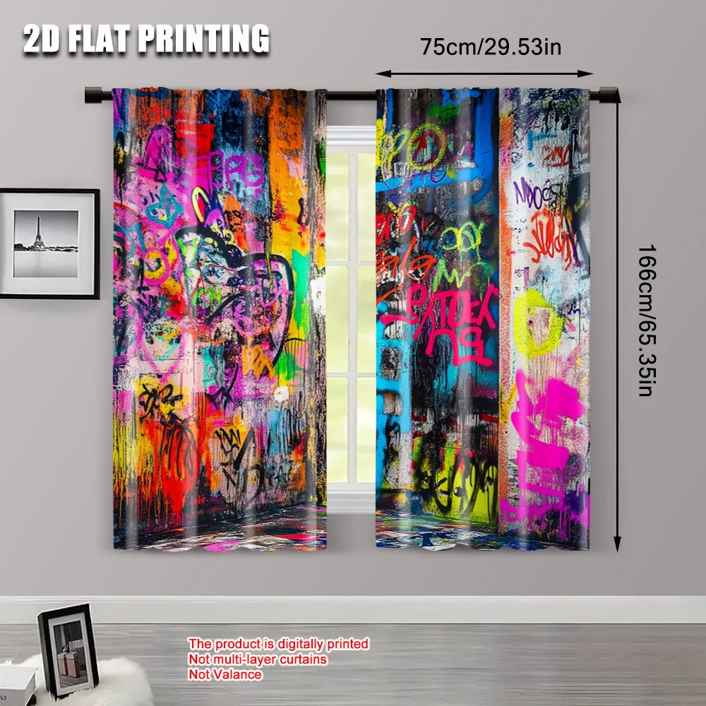 rideau moderne graffiti multicolore polyester 29.53x65.35in 41.34x90.55in decoration fete famille abstraite