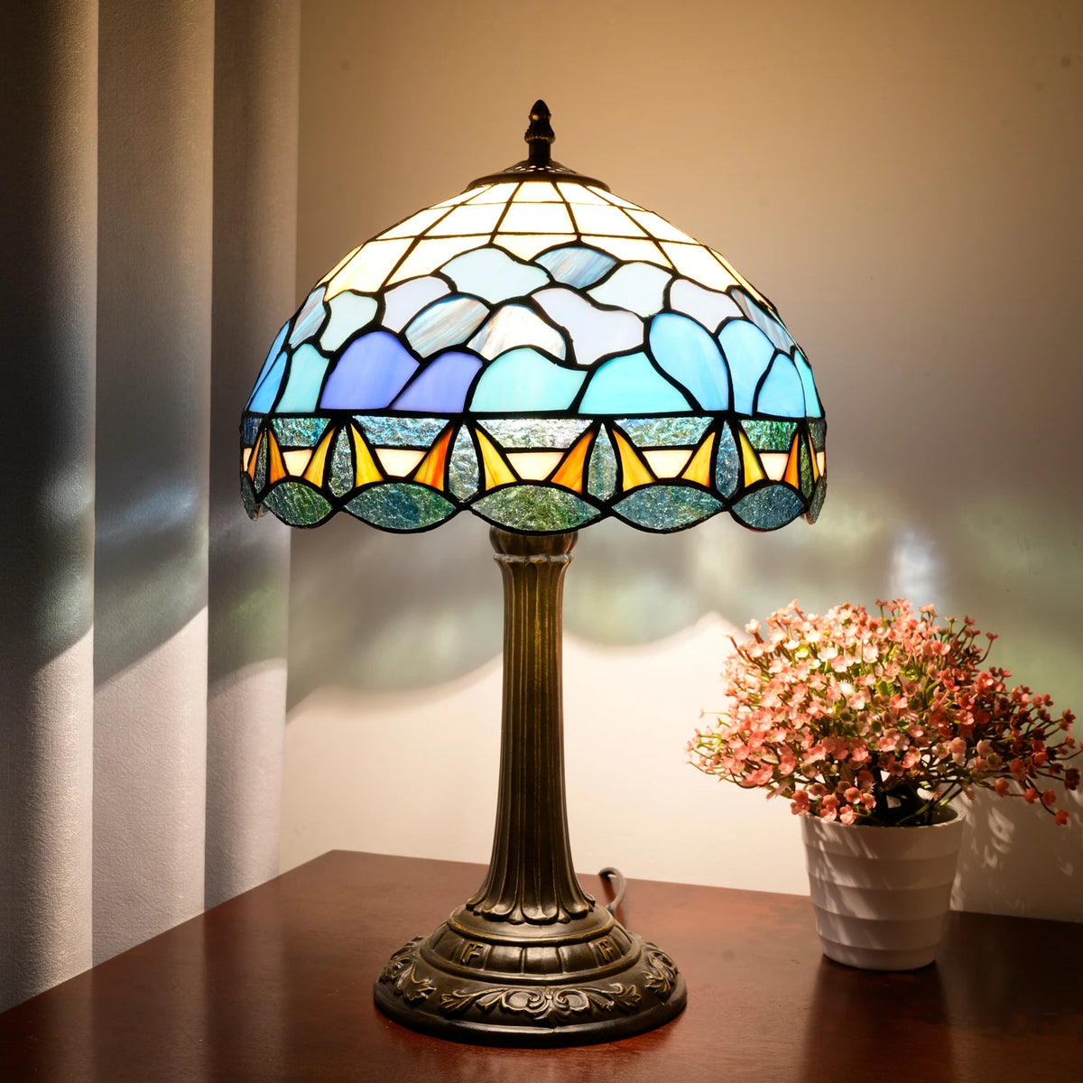 lampe table tiffany verre teinté motifs géométriques moderne interrupteur basse consommation 110v 240v