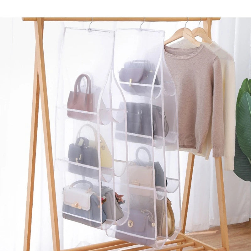 sacs rangement suspendus transparents blancs plaid marron beige anti poussière réutilisables moderne crochets