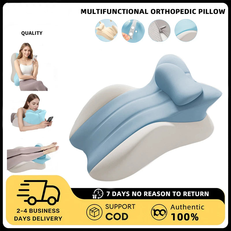 coussin multifonctionnel orthopédique bleu clair contemporain mousse mémoire forme ergonomique doux lit lecture positionnement