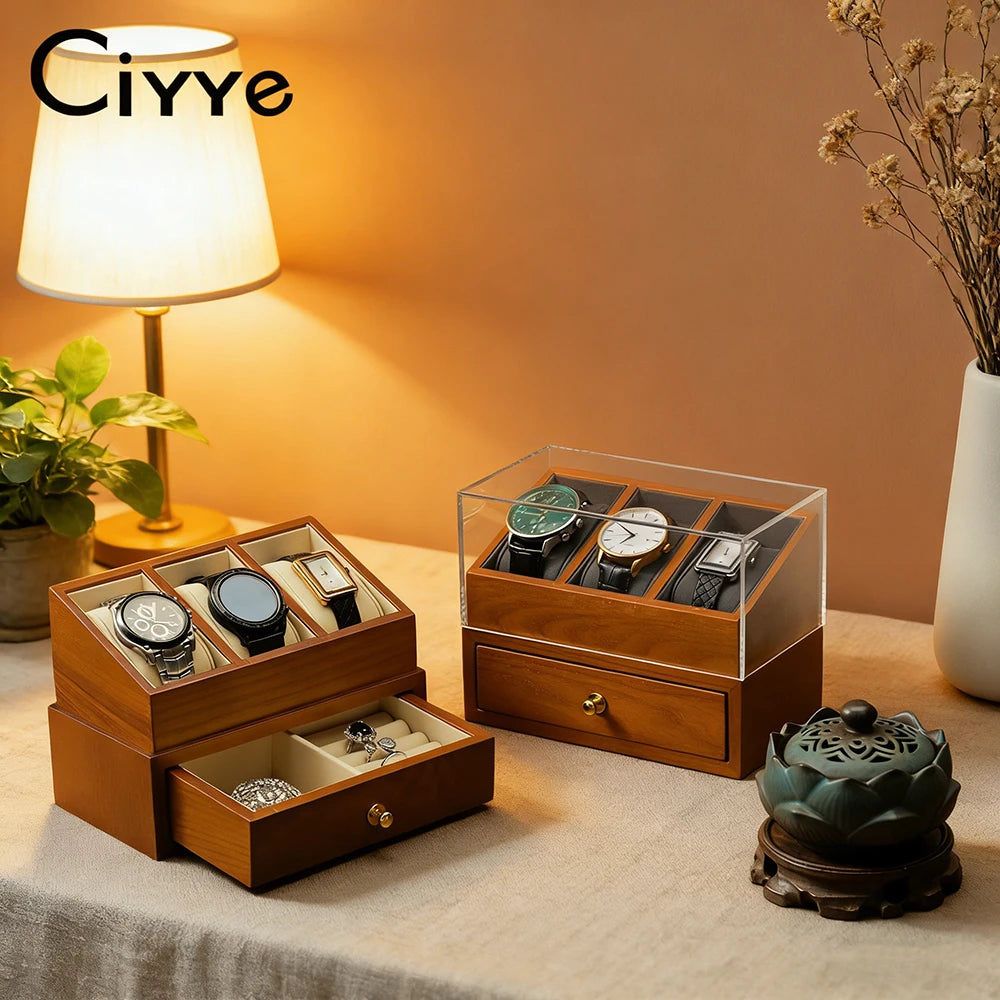 boîtes montres bois naturel classique boîte rangement bijoux multifonctionnelle portable présentoir adhésif
