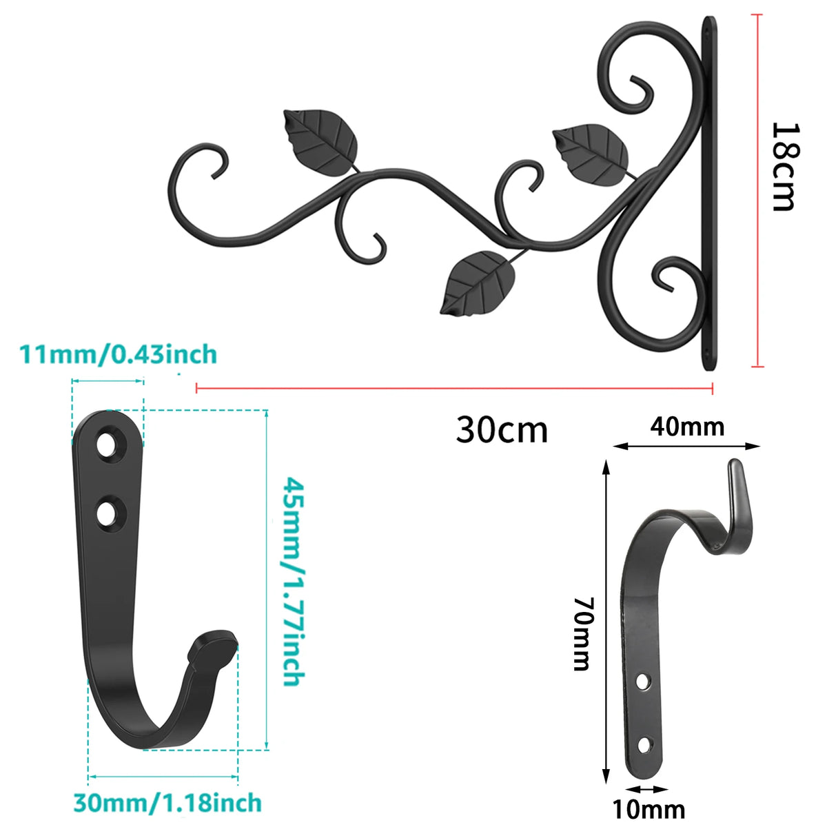 supports muraux plante suspendue noir feuilles stylisées vis piquets artisanal floral