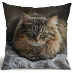 housse coussin imprimé chat maine coon gris moderne polyester 45x45cm invisible decoratif maison voiture