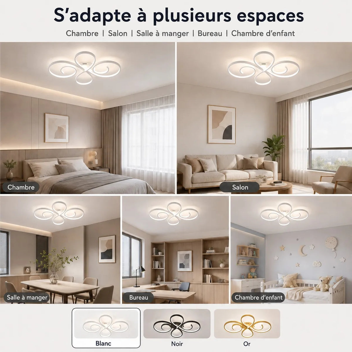 plafonnier led moderne blanc noir or spirales télécommande app variable