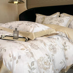 ensemble literie fleurs gris blanc housse couette drap taies oreiller lyocell eucalyptus doux