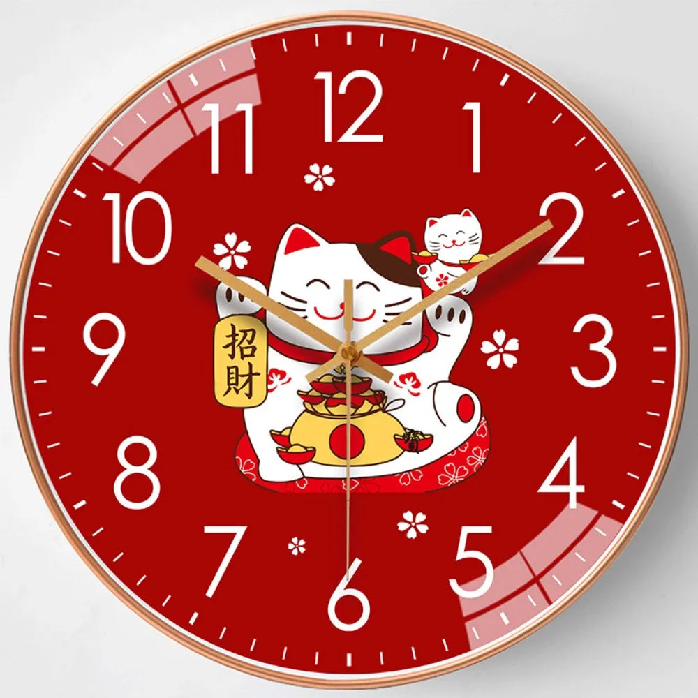 horloge murale moderne chat japonais rouge dessin animé salle séjour abs opacité fixée