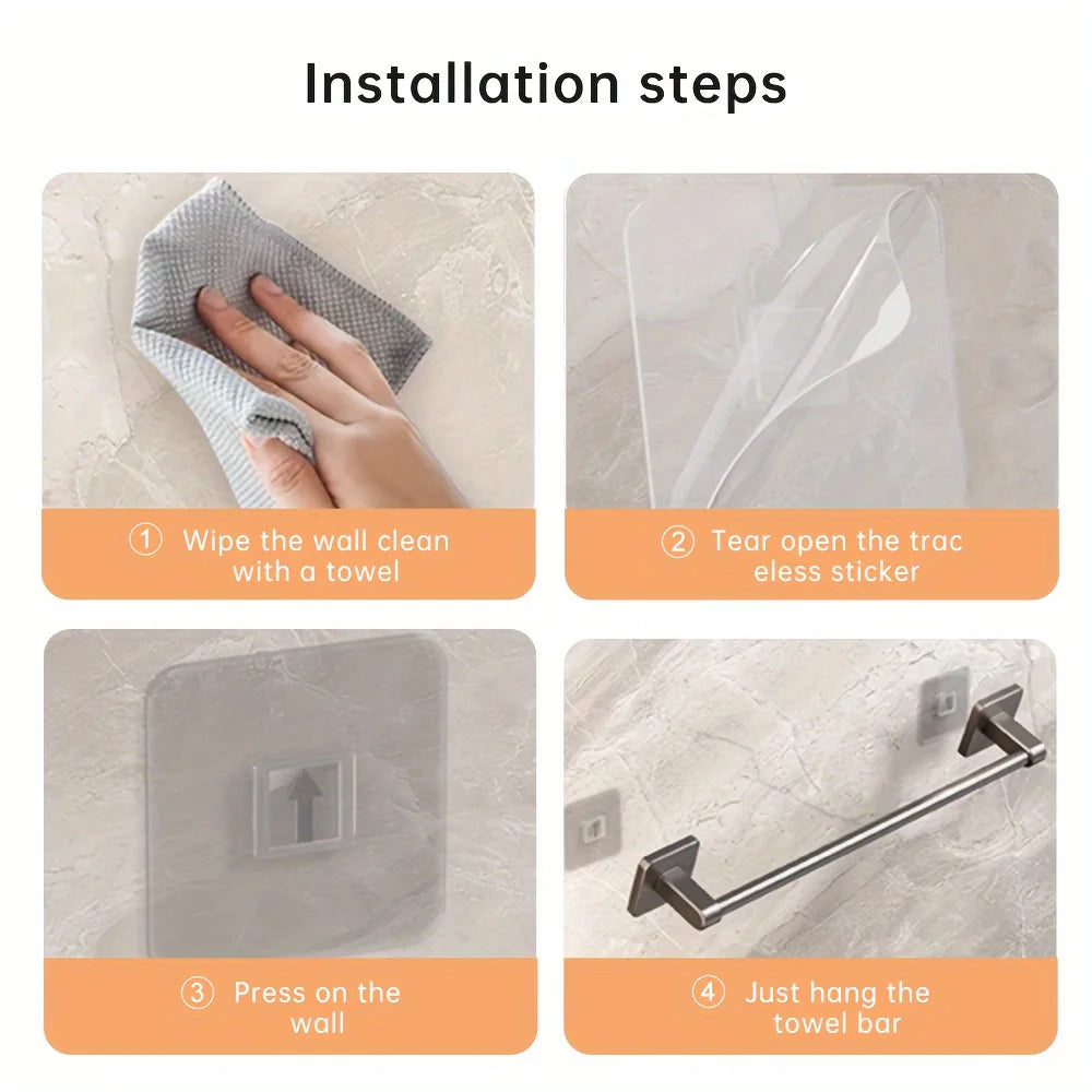 porte serviettes mural aluminium argenté lisse moderne adhésif salle bain simple robuste 30cm 40cm